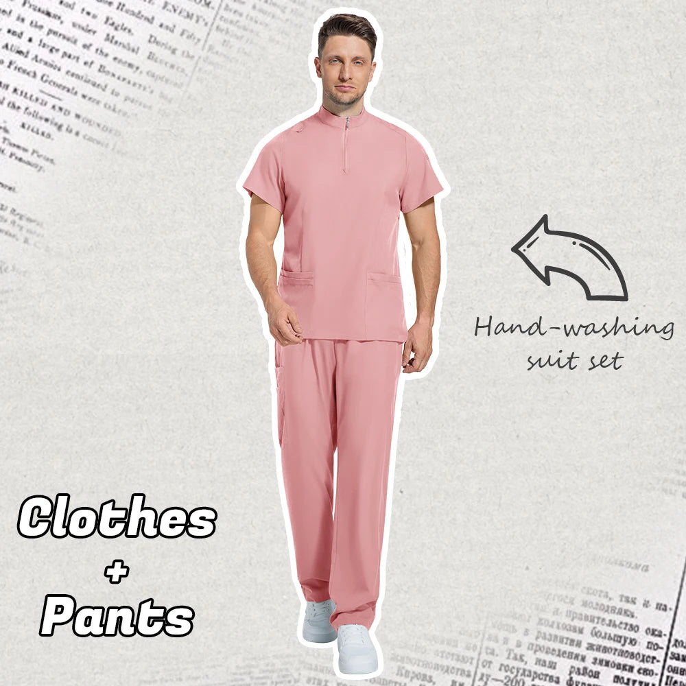 Medical Mens Scrubs Lab Set Male Wholesale Clinic Hospital Doctor Overalls V-neck Top Pants Nursing Scrub Pharmacy Nurse Clothes