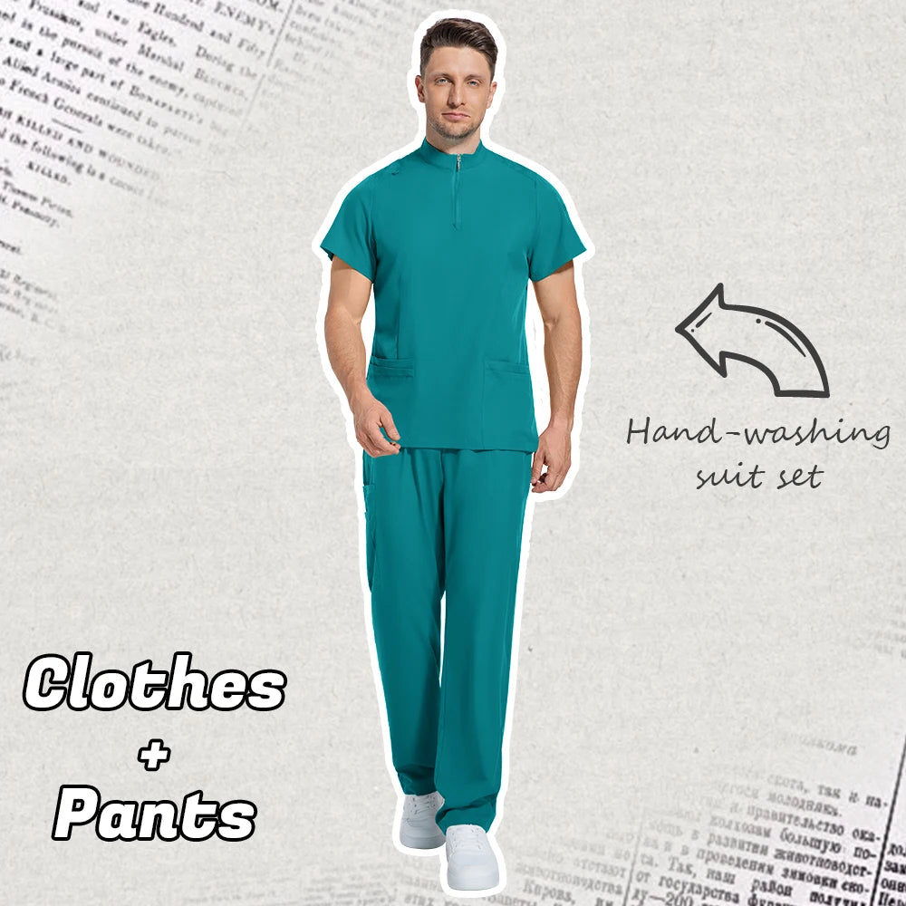 Medical Mens Scrubs Lab Set Male Wholesale Clinic Hospital Doctor Overalls V-neck Top Pants Nursing Scrub Pharmacy Nurse Clothes