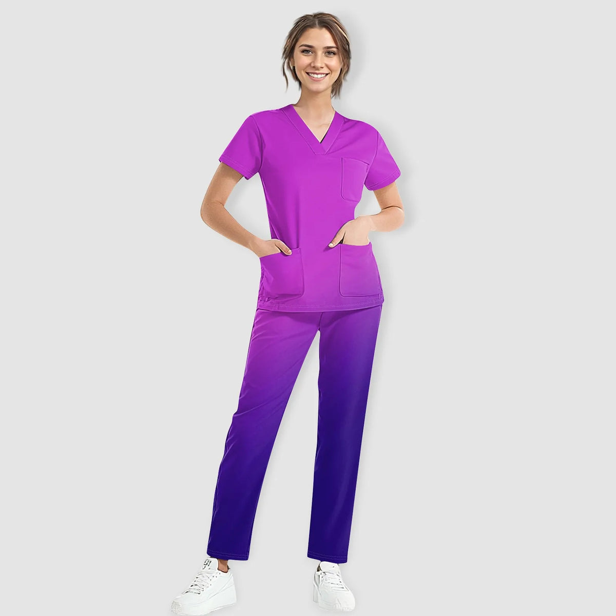Medical Uniform Trendy Women's Scrub Set Stretch Soft Y-Neck Top Pants Hospital Pet Clinic Doctor Costume Contrasting Colors