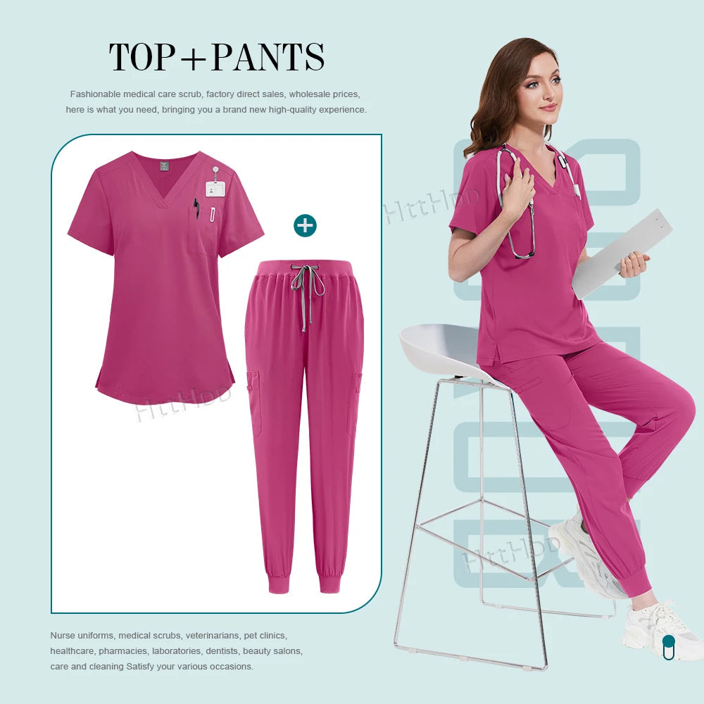 Scrub Joggers Nursing Articles Surgical Uniforms Woman Hospital Nurse Doctor Work Wear Lab Beauty Salon Pharmacy Scrubs Top+pant
