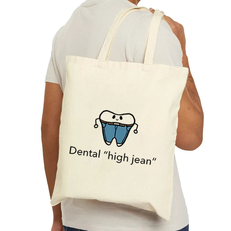Tooth Dentist Printed Shoulder Bag, Reusable Foldable Shopping Tote Bag Lunch Box Bag Handbag with Wristlet Clutch Bag for Women