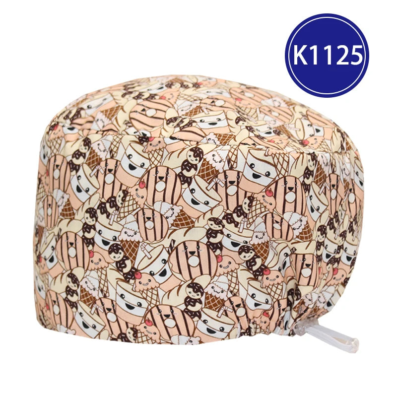 Best Price Digital printed Scrub Caps Pet Store Lab Work Hats Health Care Nursing Hats Cotton Medical scrubs Cap women Long Hair