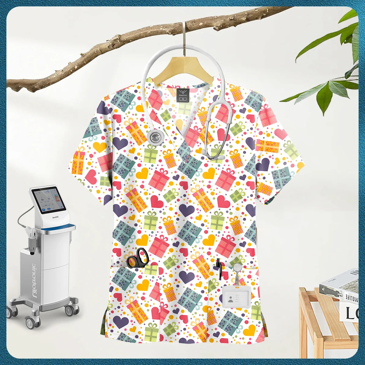 Women's Nursing Clothing High-quality Cartoon Print Top Nurse Accessories Hospital Doctor Medical Uniform Beauty Salon Work Tops