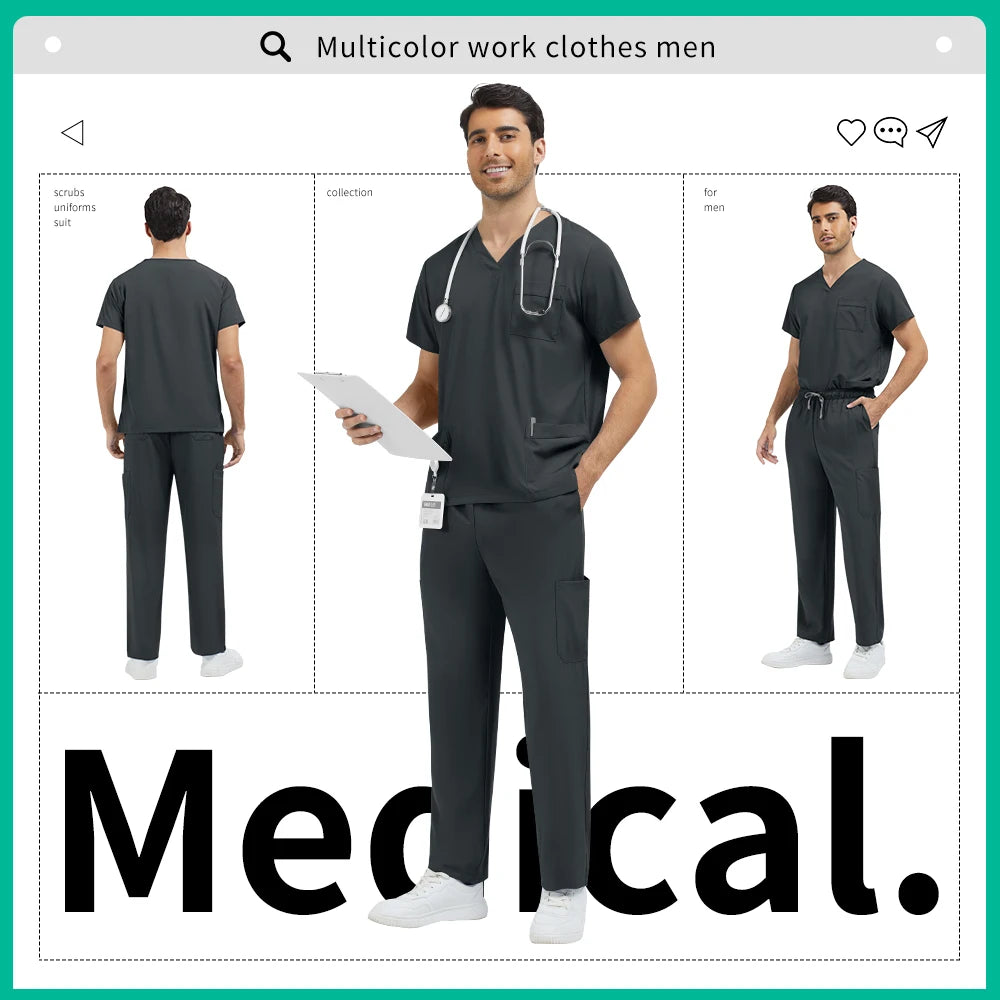 Medical Uniform Men Pet Hospital Doctor Tops Pants Clothes Soft Pharmacist Workwear Men Anesthetist Work Suit Uniform Scrubs Set