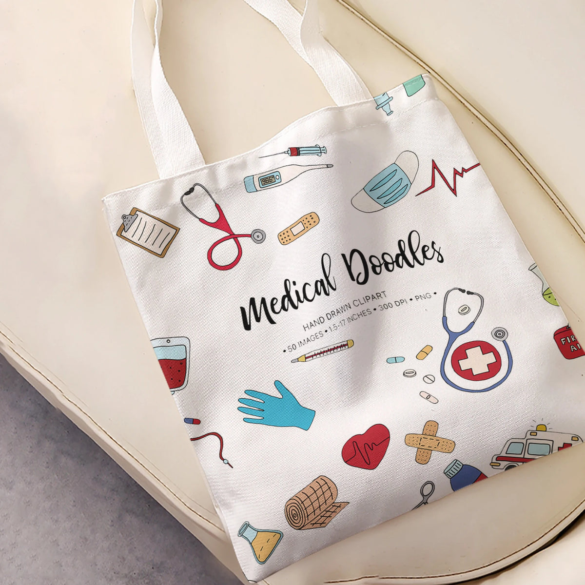 Medical Doodle Instrument Print Tote Bag Large Capacity Shoulder Bag For Shopping Travel Daily Use
