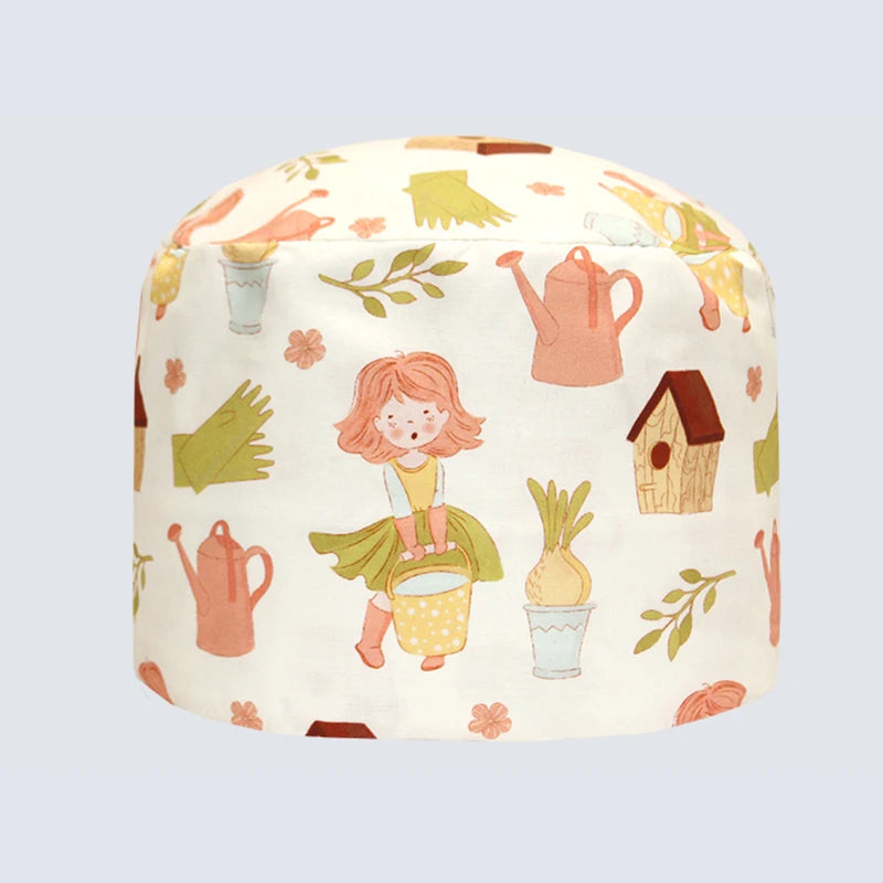 Best Price Digital printed Scrub Caps Pet Store Lab Work Hats Health Care Nursing Hats Cotton Medical scrubs Cap women Long Hair