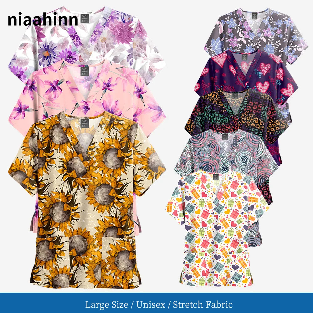 Women's Nursing Clothing High-quality Cartoon Print Top Nurse Accessories Hospital Doctor Medical Uniform Beauty Salon Work Tops