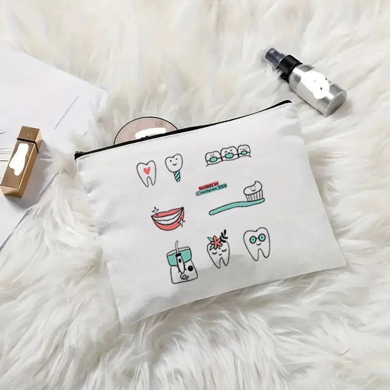Tooth Dentist Printed Shoulder Bag, Reusable Foldable Shopping Tote Bag Lunch Box Bag Handbag with Wristlet Clutch Bag for Women