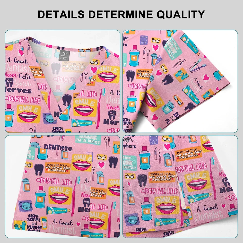 Shirts for Women Dental Clinic Veterinary Uniform Beauty Salon Pet Store Workwear Short Sleeved T-shirt Healthcare Scrubs Female