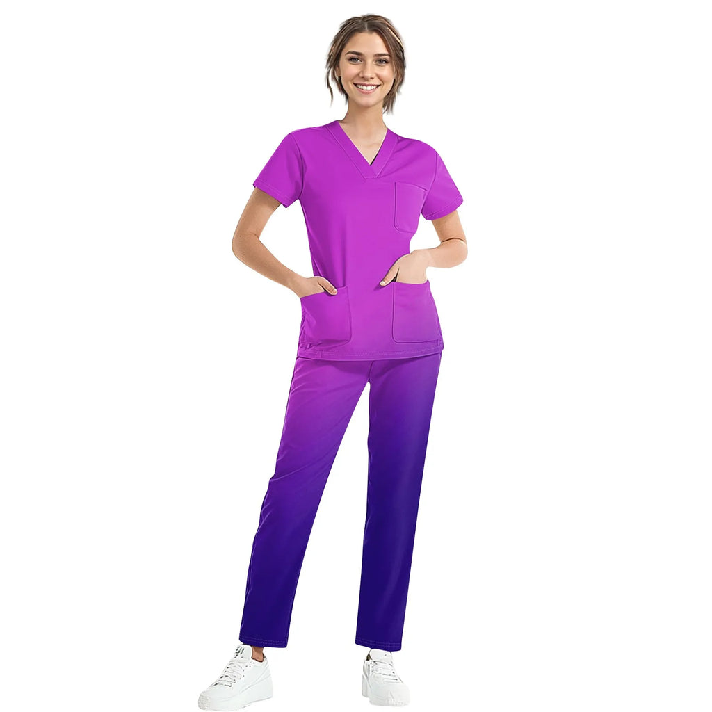 Medical Uniform Trendy Women's Scrub Set Stretch Soft Y-Neck Top Pants Hospital Pet Clinic Doctor Costume Contrasting Colors