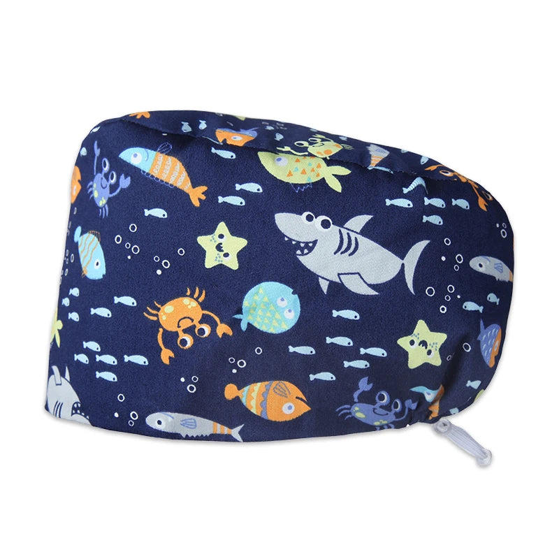 Best Price Digital printed Scrub Caps Pet Store Lab Work Hats Health Care Nursing Hats Cotton Medical scrubs Cap women Long Hair