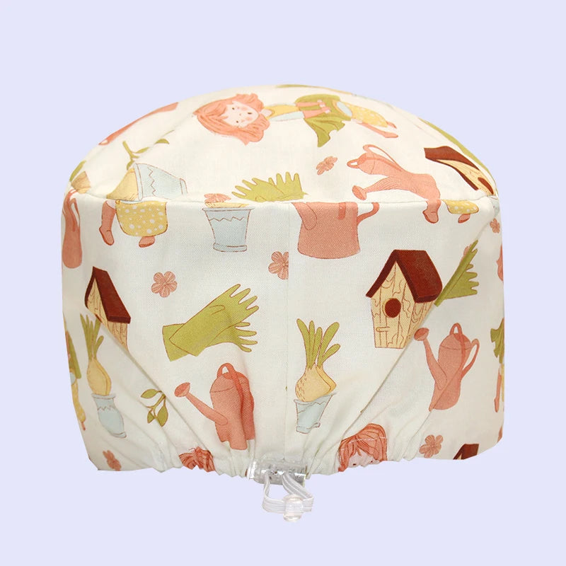 Best Price Digital printed Scrub Caps Pet Store Lab Work Hats Health Care Nursing Hats Cotton Medical scrubs Cap women Long Hair