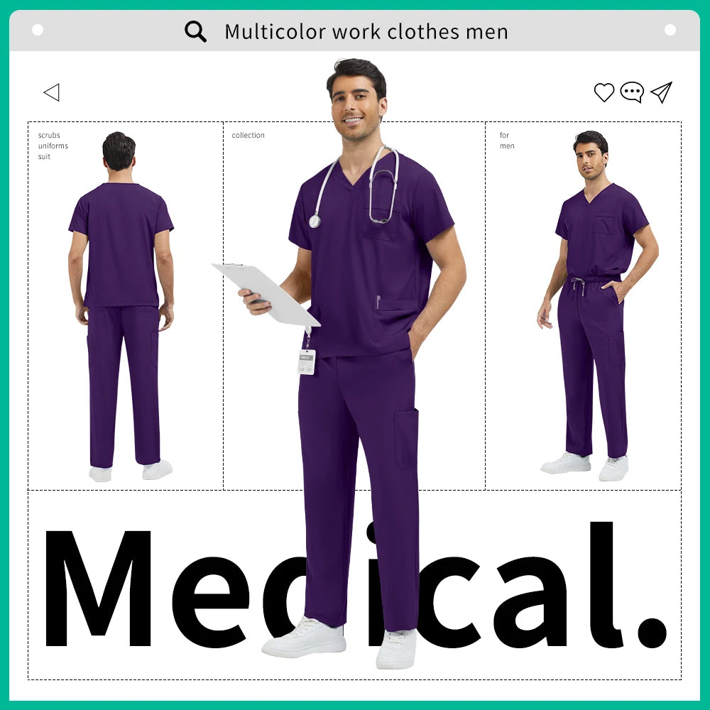 Medical Uniform Men Pet Hospital Doctor Tops Pants Clothes Soft Pharmacist Workwear Men Anesthetist Work Suit Uniform Scrubs Set