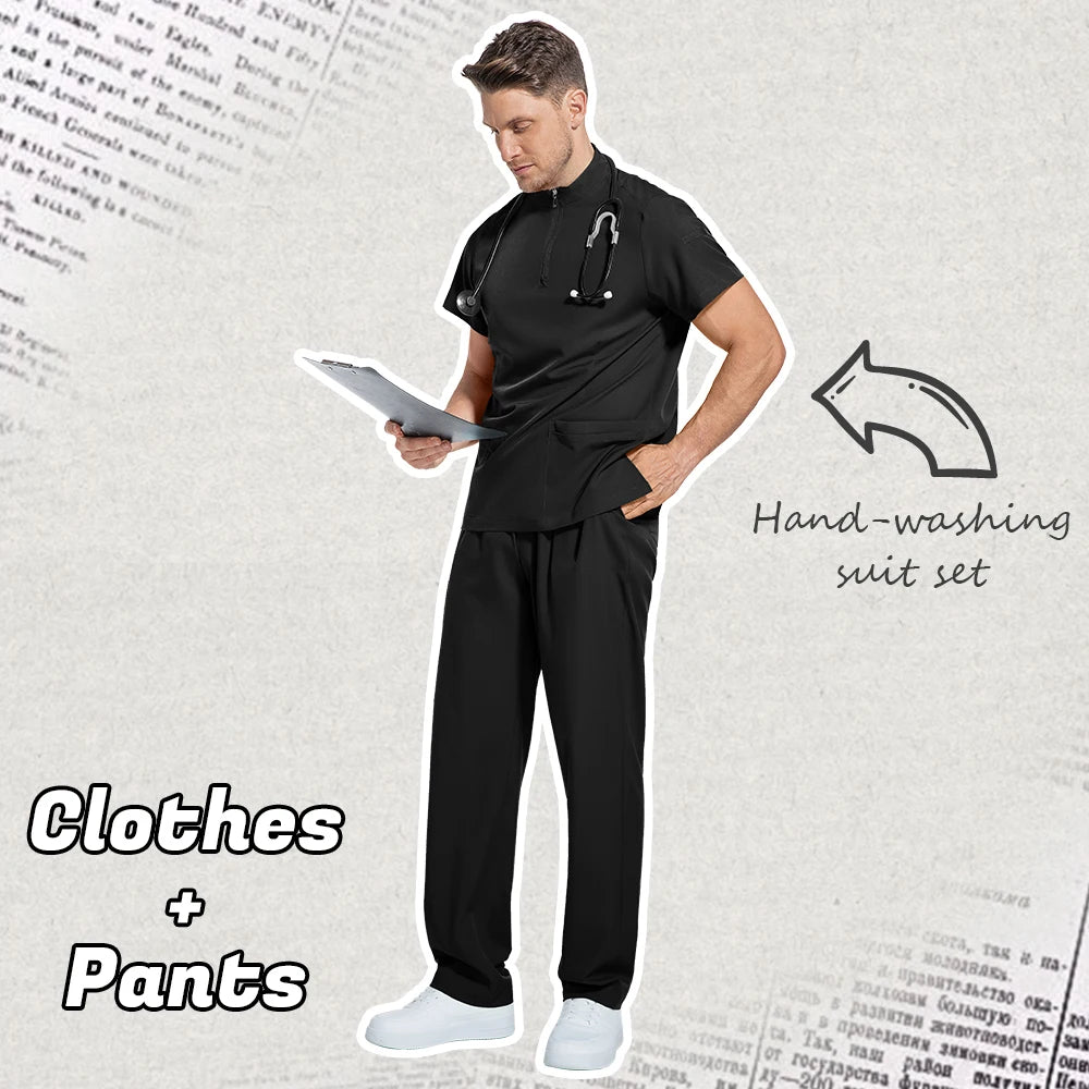Medical Mens Scrubs Lab Set Male Wholesale Clinic Hospital Doctor Overalls V-neck Top Pants Nursing Scrub Pharmacy Nurse Clothes