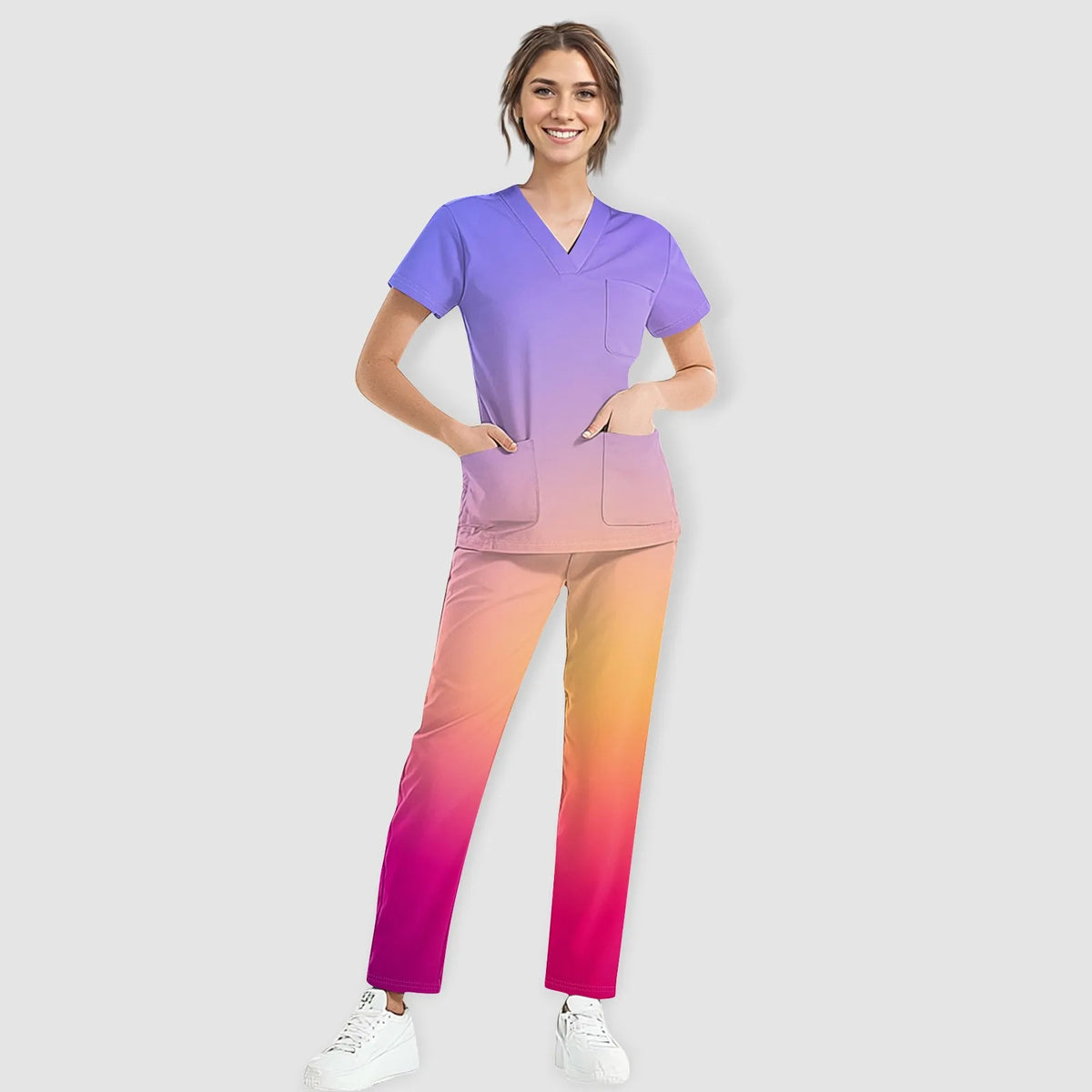 Medical Uniform Trendy Women's Scrub Set Stretch Soft Y-Neck Top Pants Hospital Pet Clinic Doctor Costume Contrasting Colors