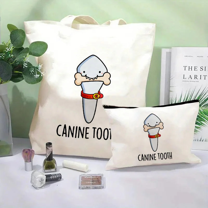 Tooth Dentist Printed Shoulder Bag, Reusable Foldable Shopping Tote Bag Lunch Box Bag Handbag with Wristlet Clutch Bag for Women