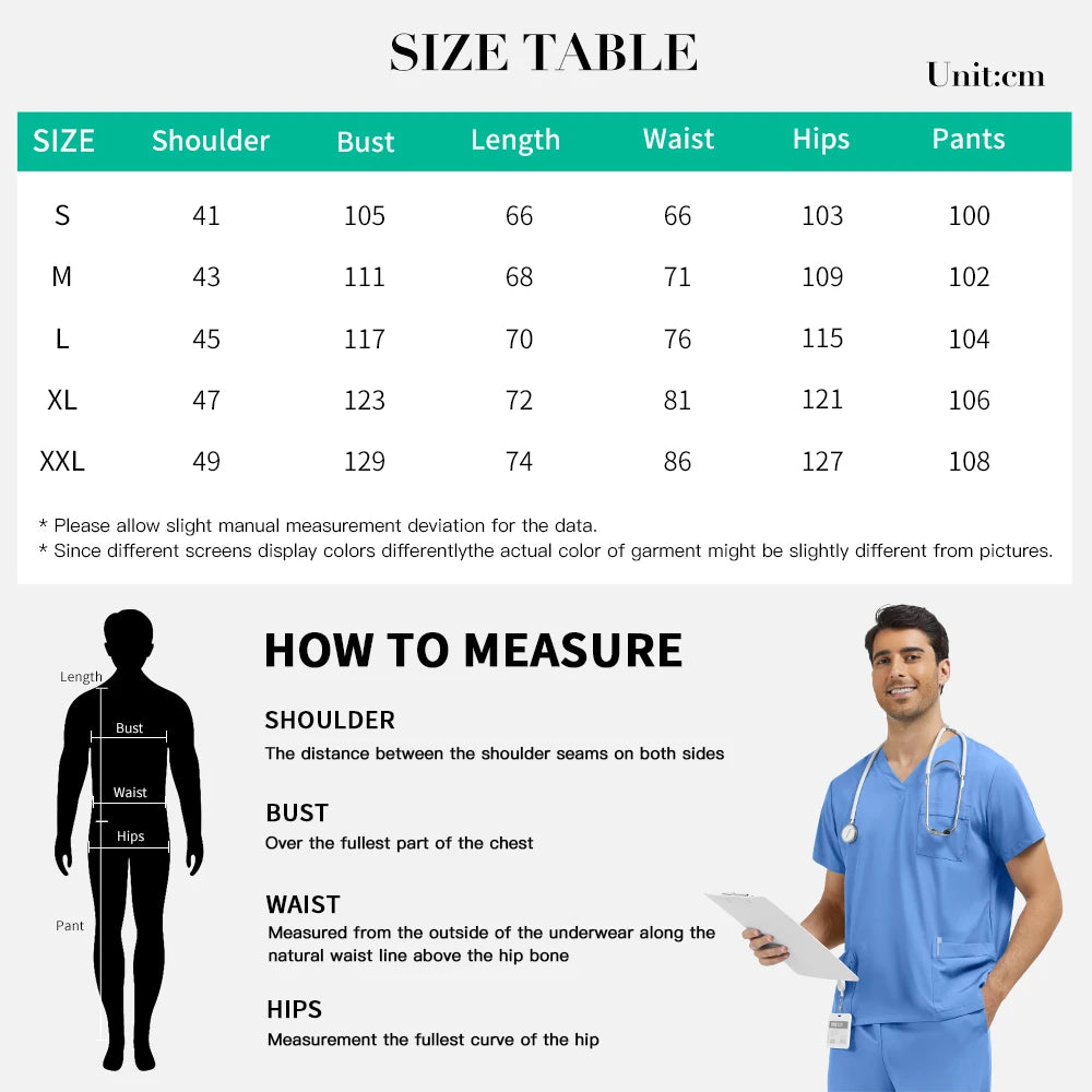 Medical Uniform Men Pet Hospital Doctor Tops Pants Clothes Soft Pharmacist Workwear Men Anesthetist Work Suit Uniform Scrubs Set