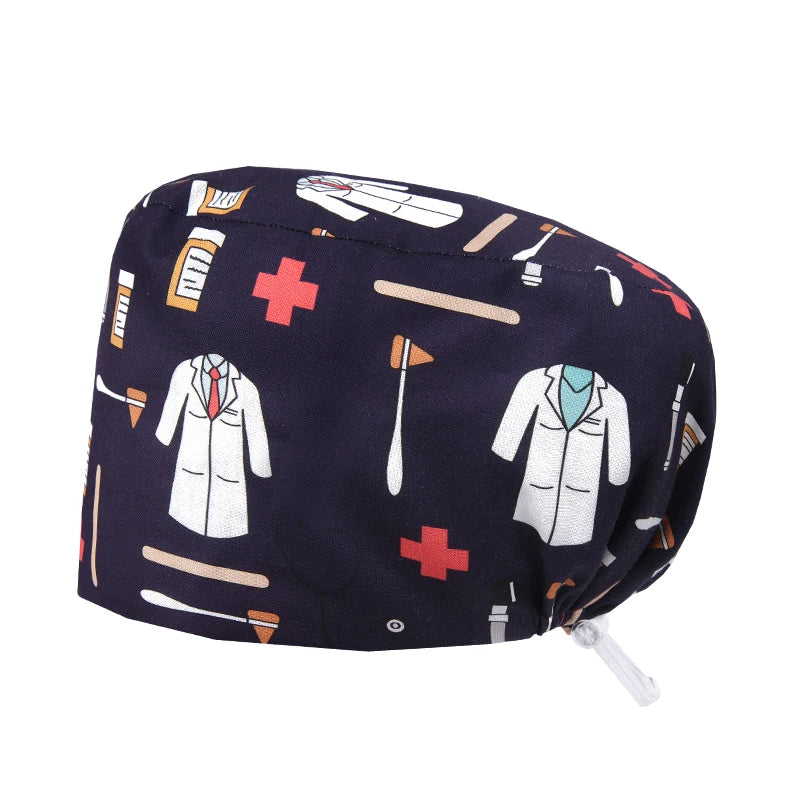 Best Price Digital printed Scrub Caps Pet Store Lab Work Hats Health Care Nursing Hats Cotton Medical scrubs Cap women Long Hair