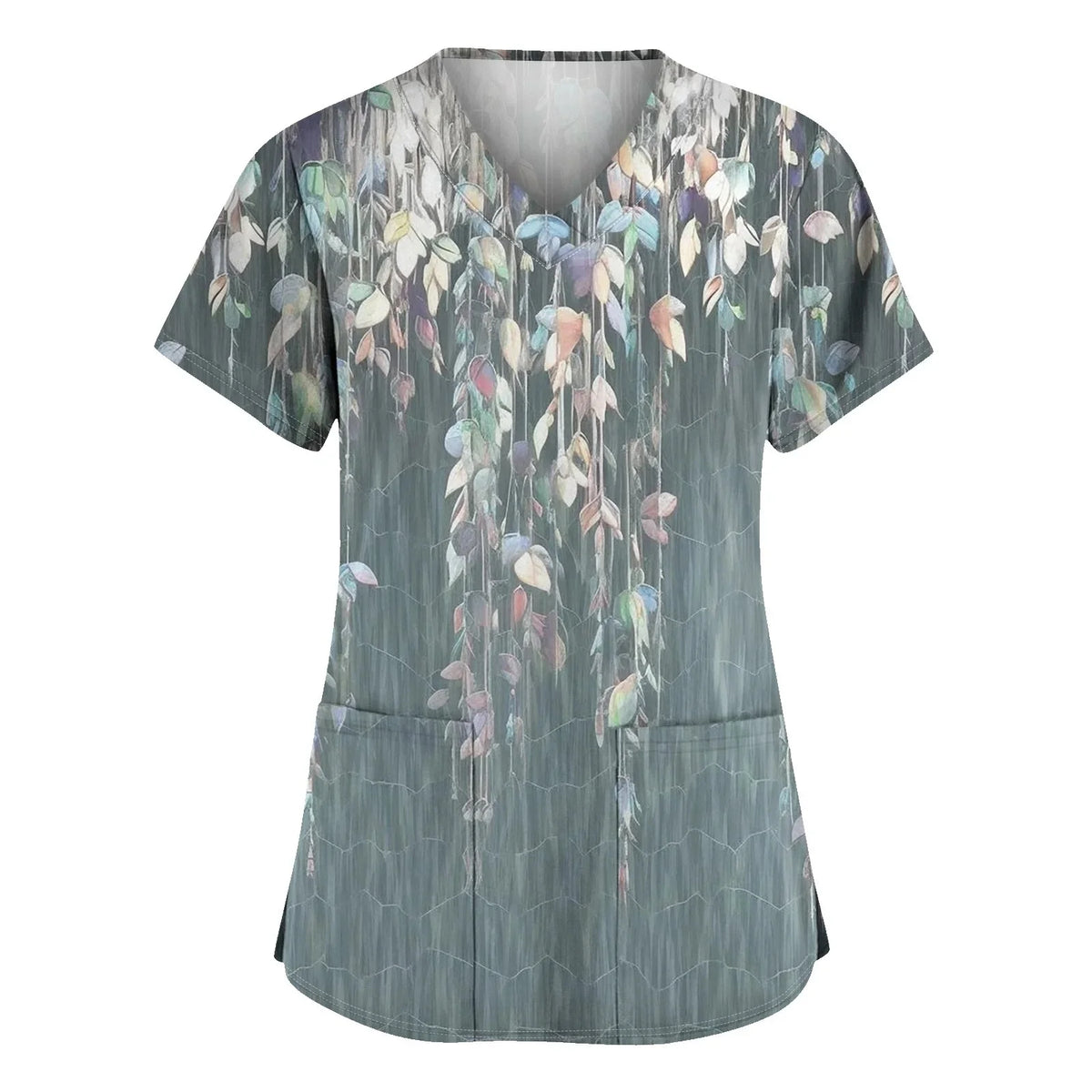 Women Nurse Uniform Medical Scrubs Flower 3d Print V-Neck Pocket Medical Uniforms Cartoon Nursing Scrubs Short Sleeve Pocket Loo