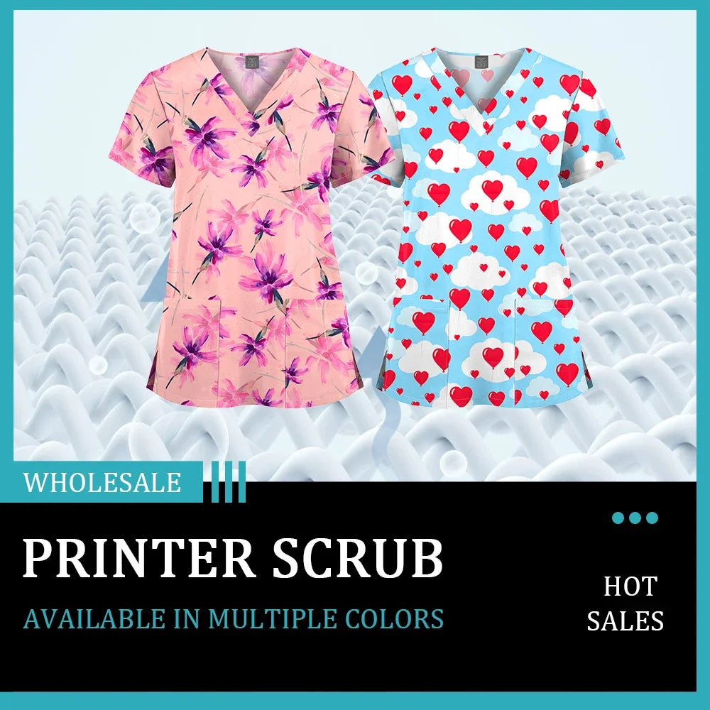 Shirts for Women Dental Clinic Veterinary Uniform Beauty Salon Pet Store Workwear Short Sleeved T-shirt Healthcare Scrubs Female