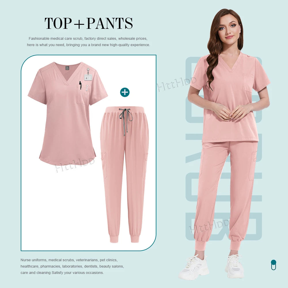 Scrub Joggers Nursing Articles Surgical Uniforms Woman Hospital Nurse Doctor Work Wear Lab Beauty Salon Pharmacy Scrubs Top+pant