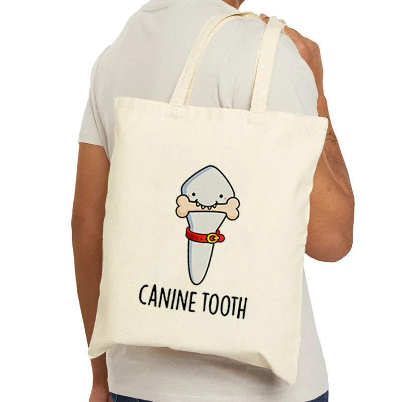 Tooth Dentist Printed Shoulder Bag, Reusable Foldable Shopping Tote Bag Lunch Box Bag Handbag with Wristlet Clutch Bag for Women