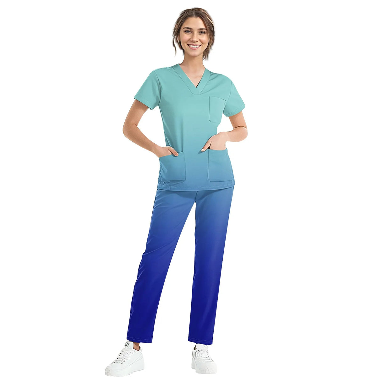 Medical Uniform Trendy Women's Scrub Set Stretch Soft Y-Neck Top Pants Hospital Pet Clinic Doctor Costume Contrasting Colors