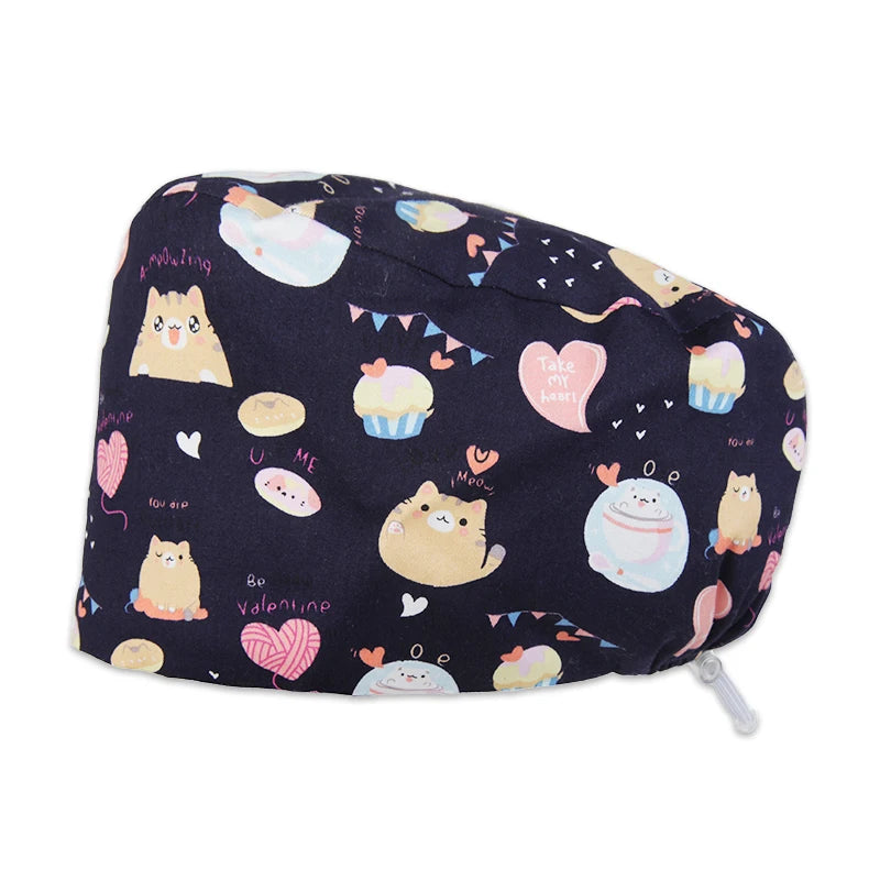 Best Price Digital printed Scrub Caps Pet Store Lab Work Hats Health Care Nursing Hats Cotton Medical scrubs Cap women Long Hair