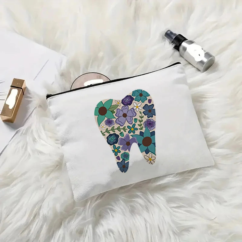 Tooth Dentist Printed Shoulder Bag, Reusable Foldable Shopping Tote Bag Lunch Box Bag Handbag with Wristlet Clutch Bag for Women