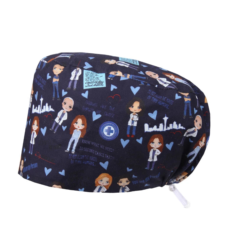 Best Price Digital printed Scrub Caps Pet Store Lab Work Hats Health Care Nursing Hats Cotton Medical scrubs Cap women Long Hair