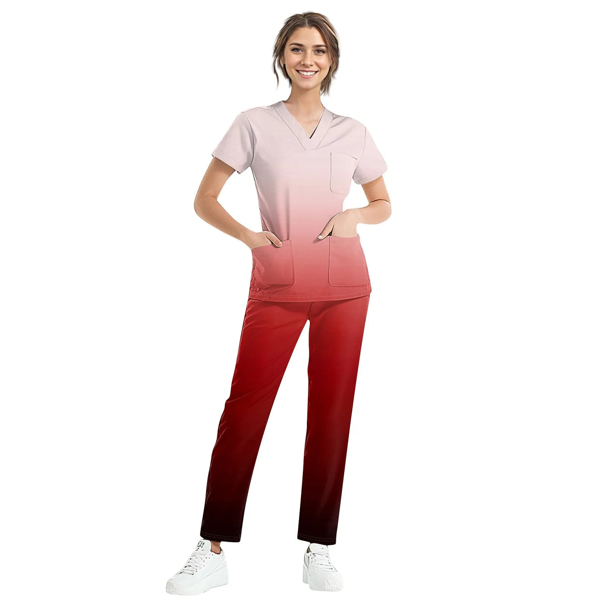 Medical Uniform Trendy Women's Scrub Set Stretch Soft Y-Neck Top Pants Hospital Pet Clinic Doctor Costume Contrasting Colors