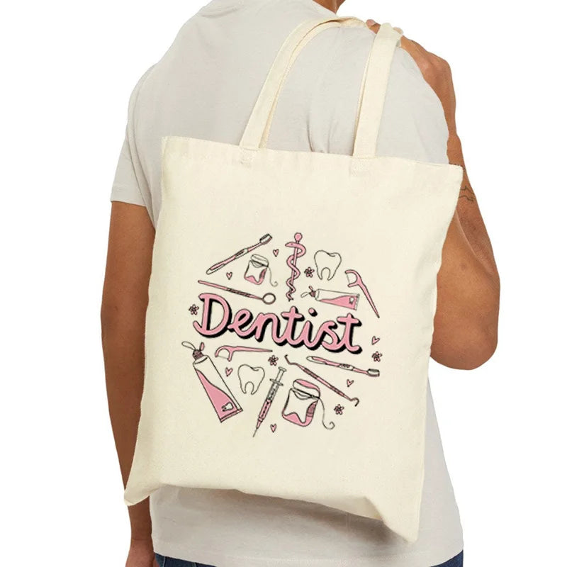 Tooth Dentist Printed Shoulder Bag, Reusable Foldable Shopping Tote Bag Lunch Box Bag Handbag with Wristlet Clutch Bag for Women