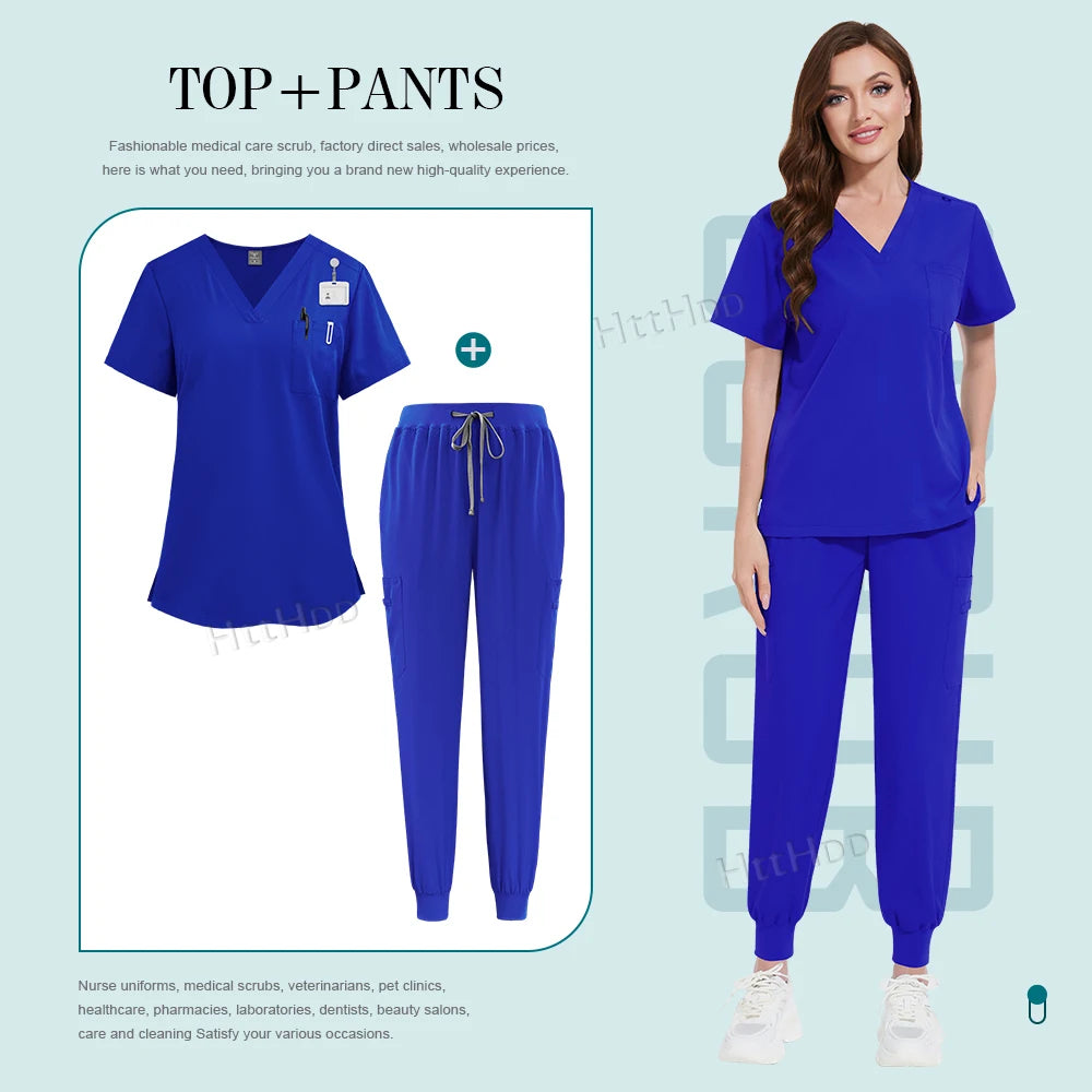 Scrub Joggers Nursing Articles Surgical Uniforms Woman Hospital Nurse Doctor Work Wear Lab Beauty Salon Pharmacy Scrubs Top+pant