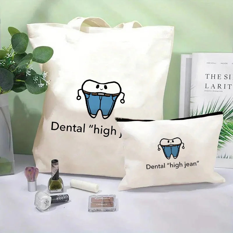 Tooth Dentist Printed Shoulder Bag, Reusable Foldable Shopping Tote Bag Lunch Box Bag Handbag with Wristlet Clutch Bag for Women