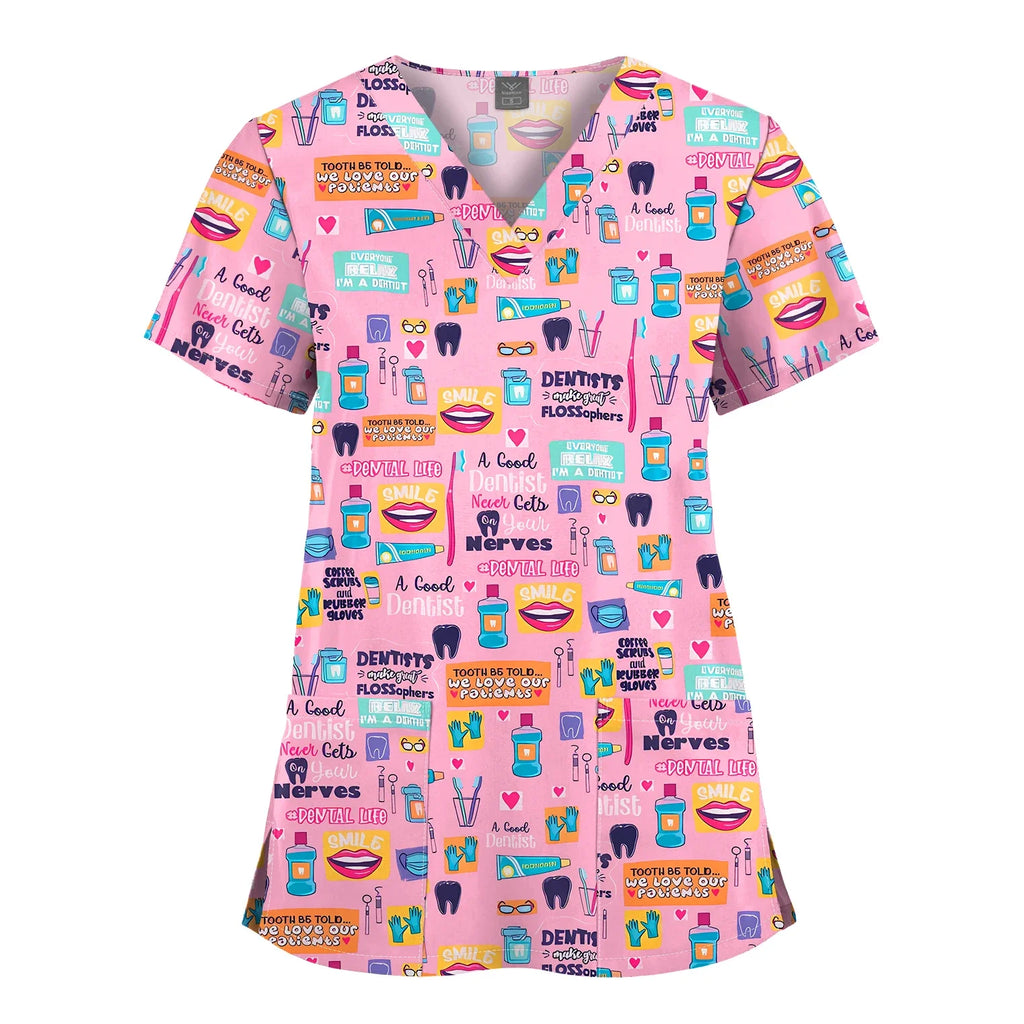 Shirts for Women Dental Clinic Veterinary Uniform Beauty Salon Pet Store Workwear Short Sleeved T-shirt Healthcare Scrubs Female