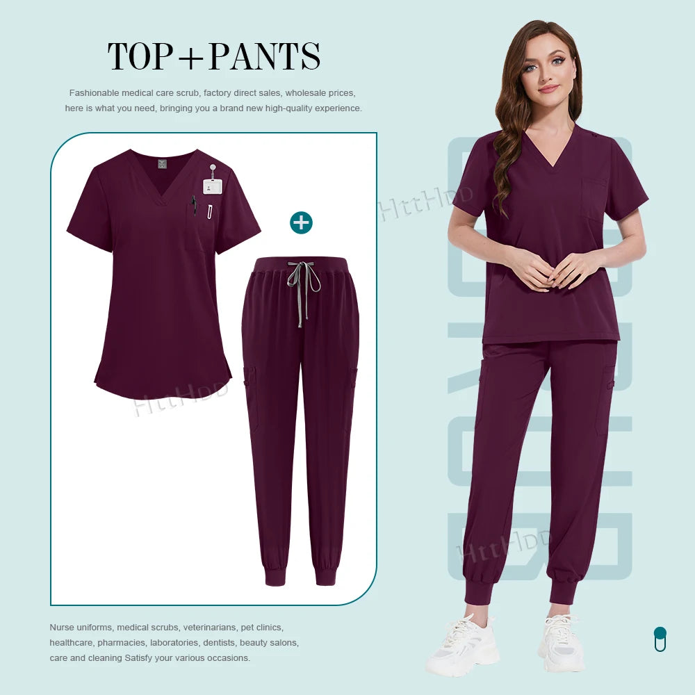 Scrub Joggers Nursing Articles Surgical Uniforms Woman Hospital Nurse Doctor Work Wear Lab Beauty Salon Pharmacy Scrubs Top+pant