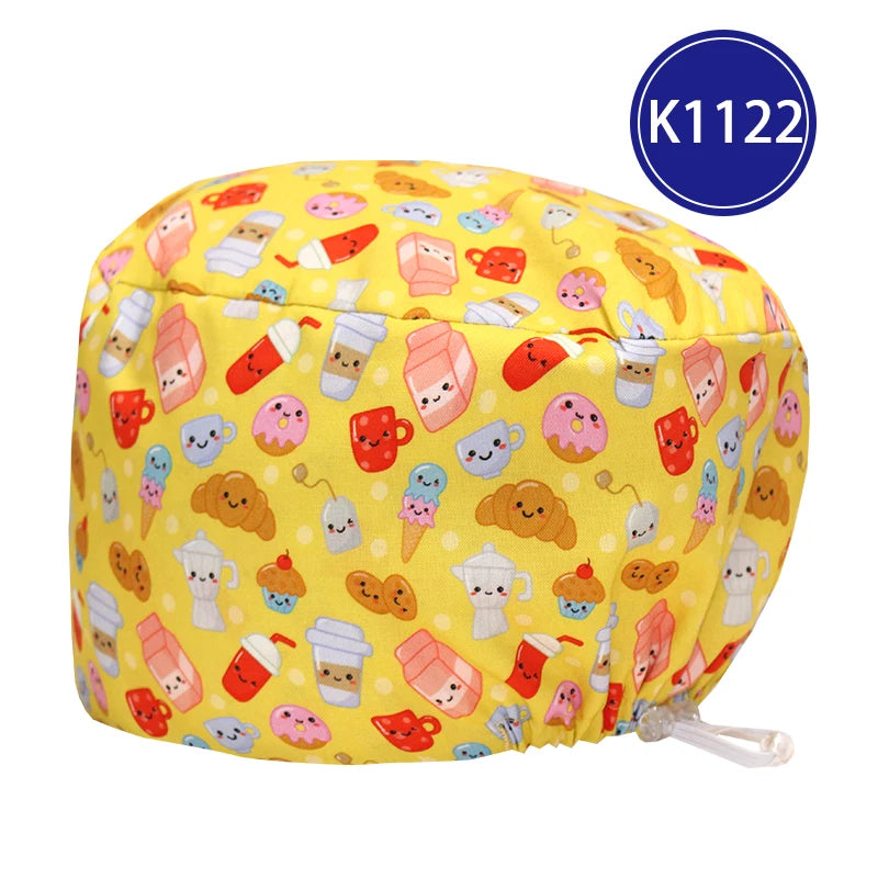 Best Price Digital printed Scrub Caps Pet Store Lab Work Hats Health Care Nursing Hats Cotton Medical scrubs Cap women Long Hair