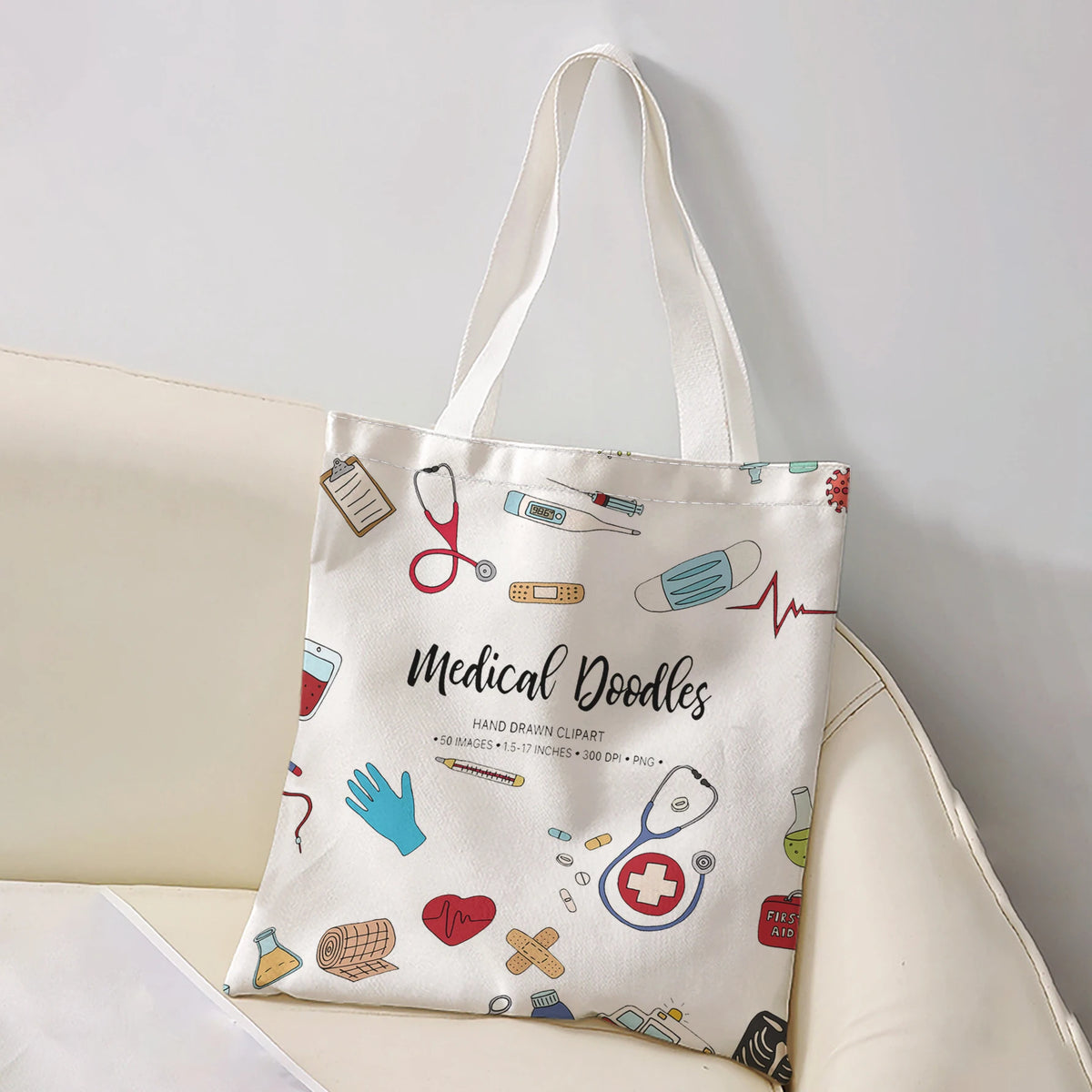 Medical Doodle Instrument Print Tote Bag Large Capacity Shoulder Bag For Shopping Travel Daily Use