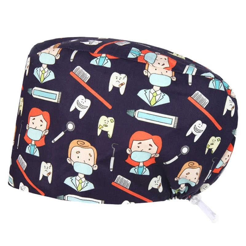 Best Price Digital printed Scrub Caps Pet Store Lab Work Hats Health Care Nursing Hats Cotton Medical scrubs Cap women Long Hair