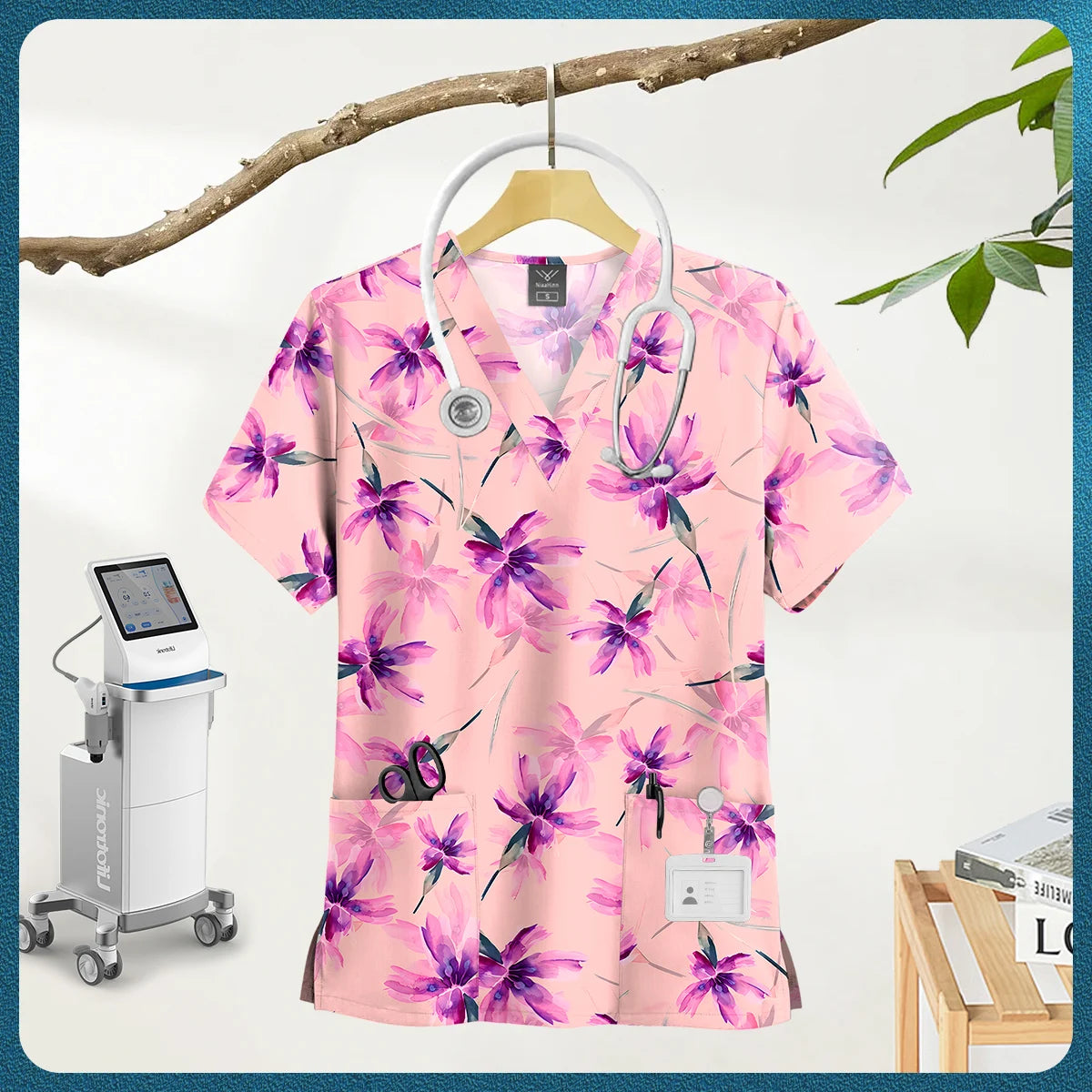 Women's Nursing Clothing High-quality Cartoon Print Top Nurse Accessories Hospital Doctor Medical Uniform Beauty Salon Work Tops