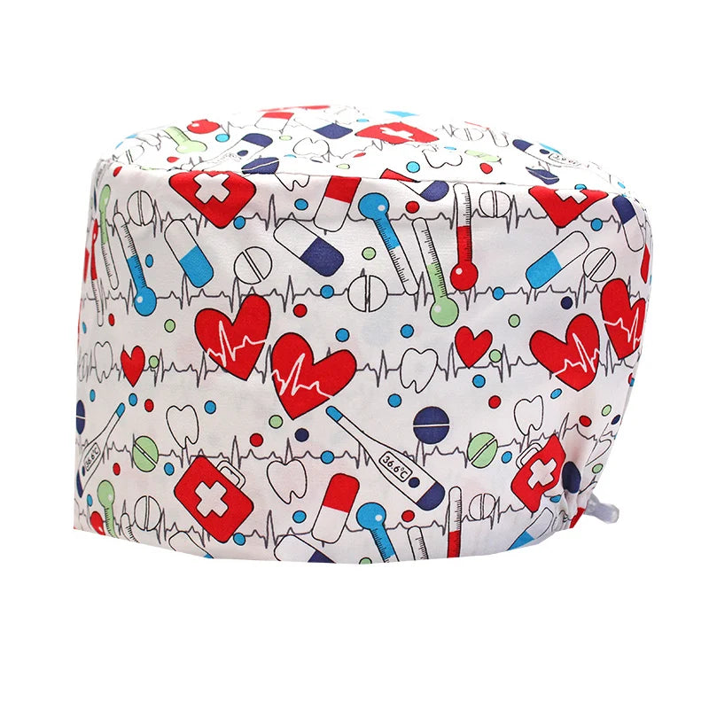 Best Price Digital printed Scrub Caps Pet Store Lab Work Hats Health Care Nursing Hats Cotton Medical scrubs Cap women Long Hair