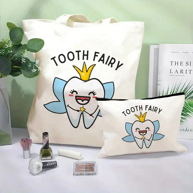 Tooth Dentist Printed Shoulder Bag, Reusable Foldable Shopping Tote Bag Lunch Box Bag Handbag with Wristlet Clutch Bag for Women
