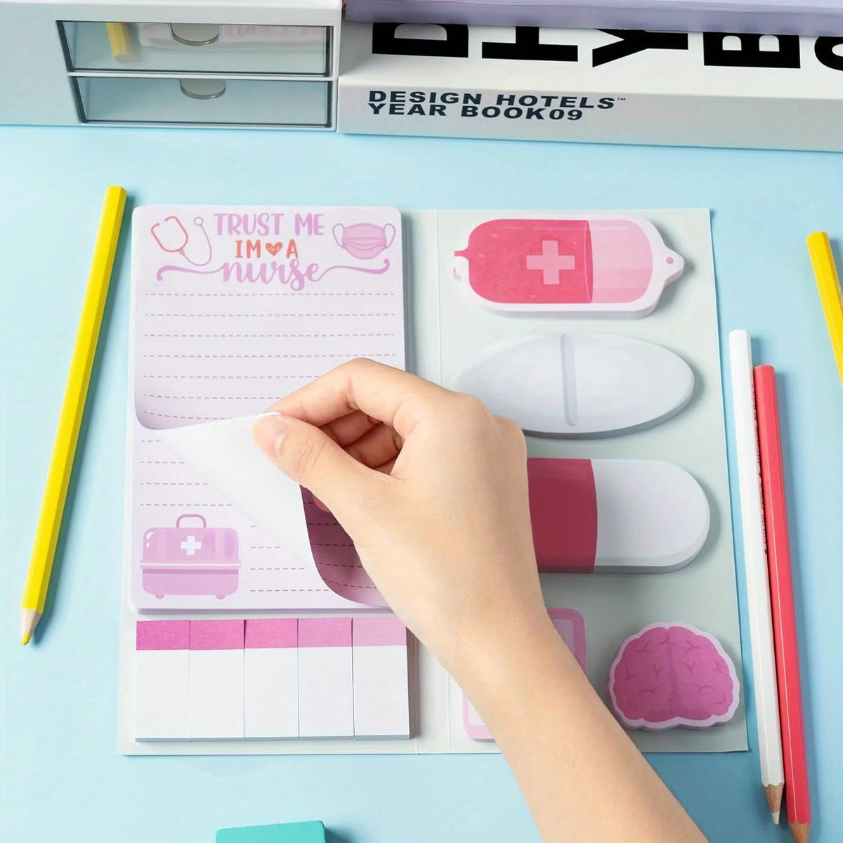 1 Set Pink Nurse Sticky Notes Set, Cute Medical Necessities Self-Adhesive Sticky Notes for Schools Hospitals Office Supplies