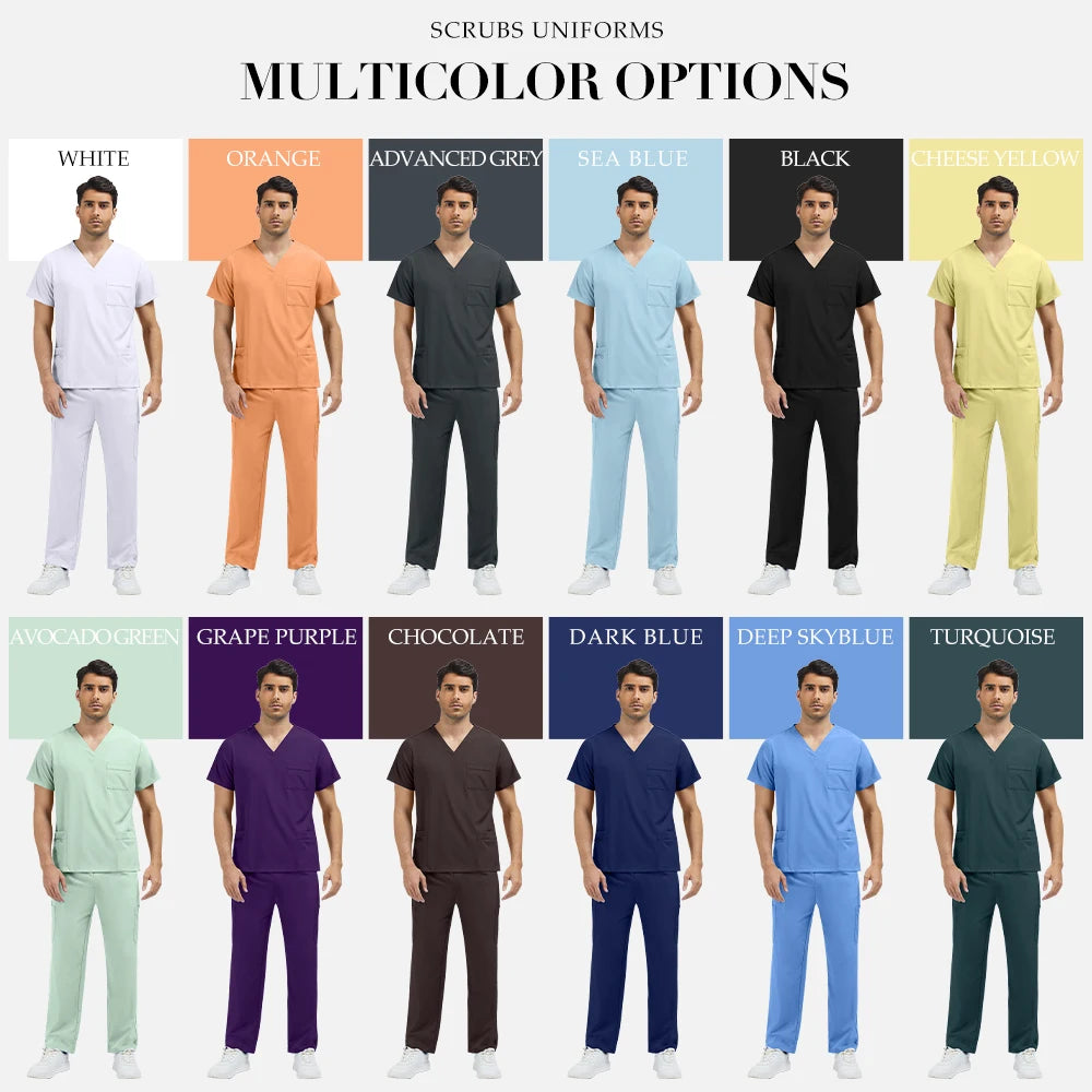 Medical Uniform Men Pet Hospital Doctor Tops Pants Clothes Soft Pharmacist Workwear Men Anesthetist Work Suit Uniform Scrubs Set