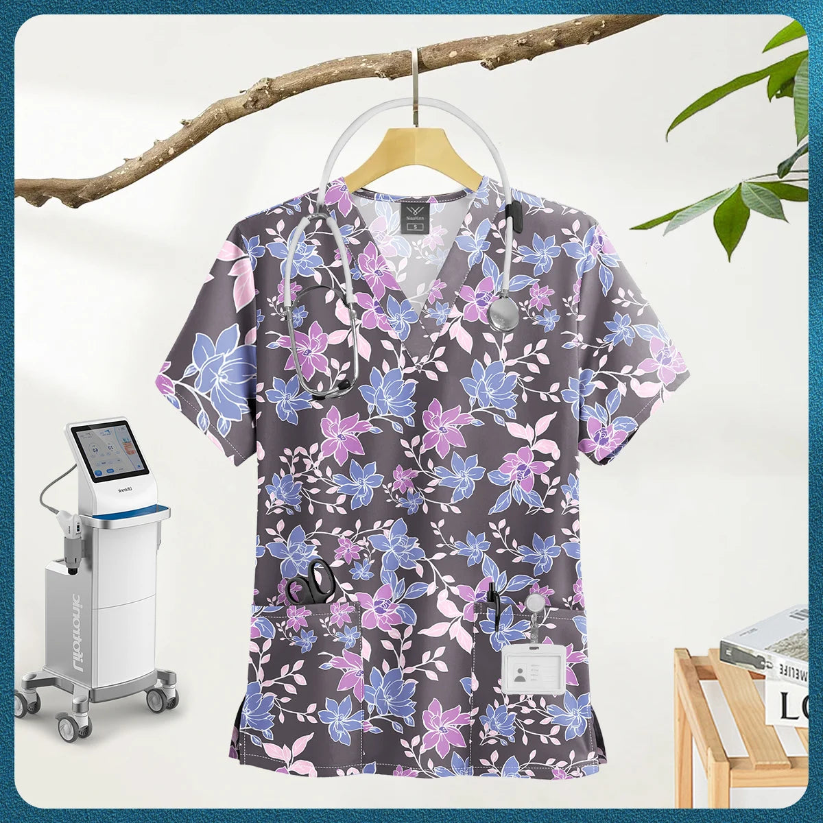 Women's Nursing Clothing High-quality Cartoon Print Top Nurse Accessories Hospital Doctor Medical Uniform Beauty Salon Work Tops