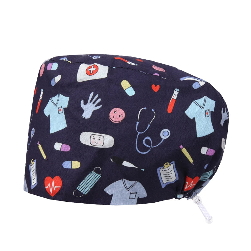 Best Price Digital printed Scrub Caps Pet Store Lab Work Hats Health Care Nursing Hats Cotton Medical scrubs Cap women Long Hair