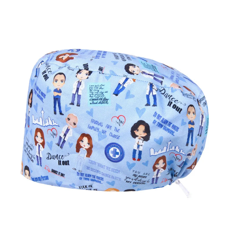 Best Price Digital printed Scrub Caps Pet Store Lab Work Hats Health Care Nursing Hats Cotton Medical scrubs Cap women Long Hair