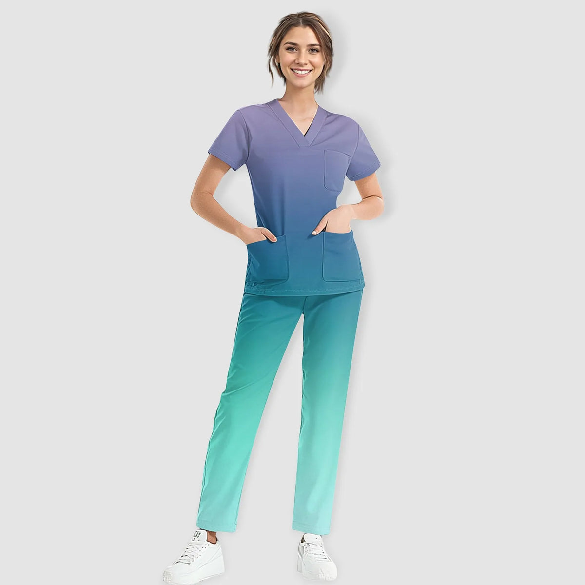 Medical Uniform Trendy Women's Scrub Set Stretch Soft Y-Neck Top Pants Hospital Pet Clinic Doctor Costume Contrasting Colors
