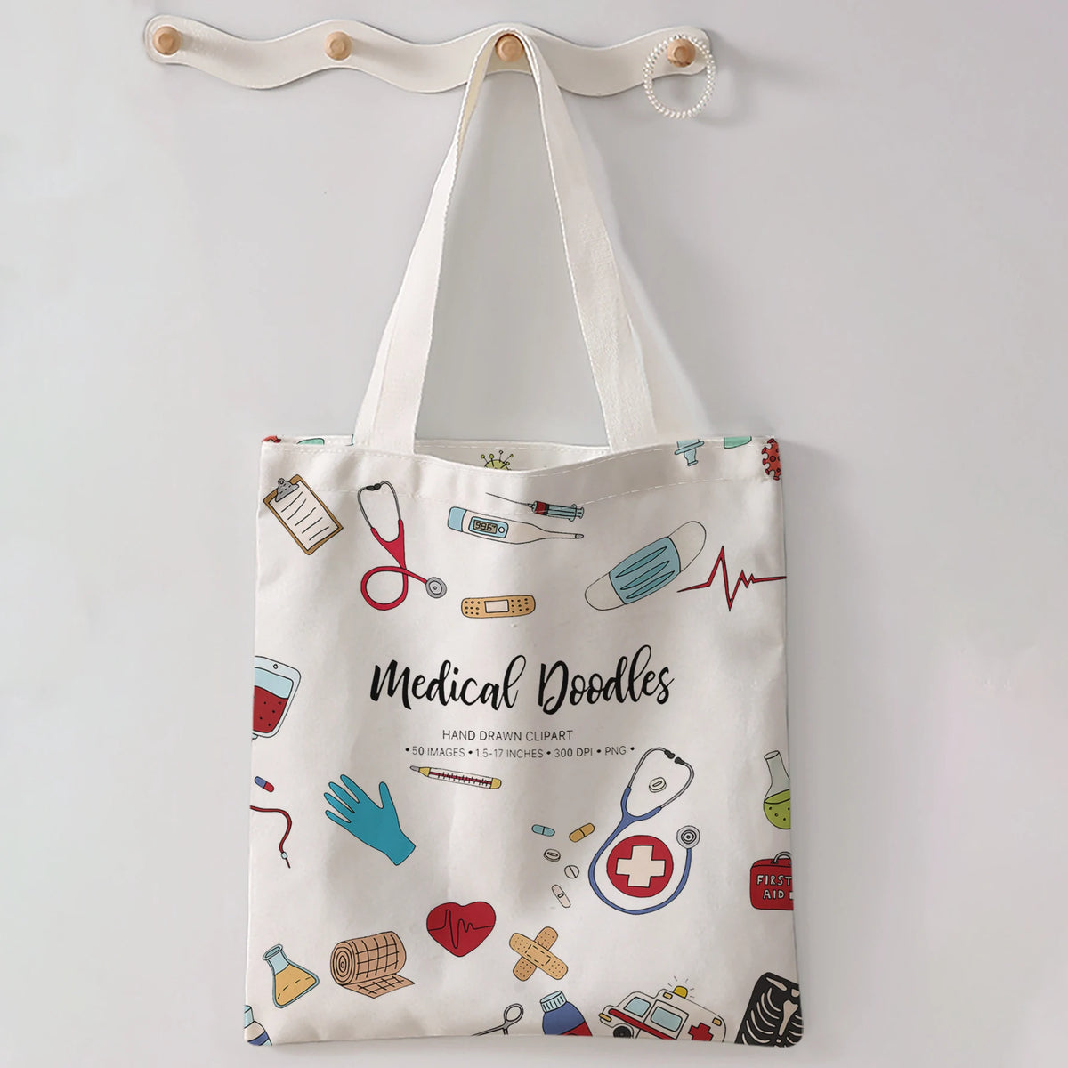 Medical Doodle Instrument Print Tote Bag Large Capacity Shoulder Bag For Shopping Travel Daily Use