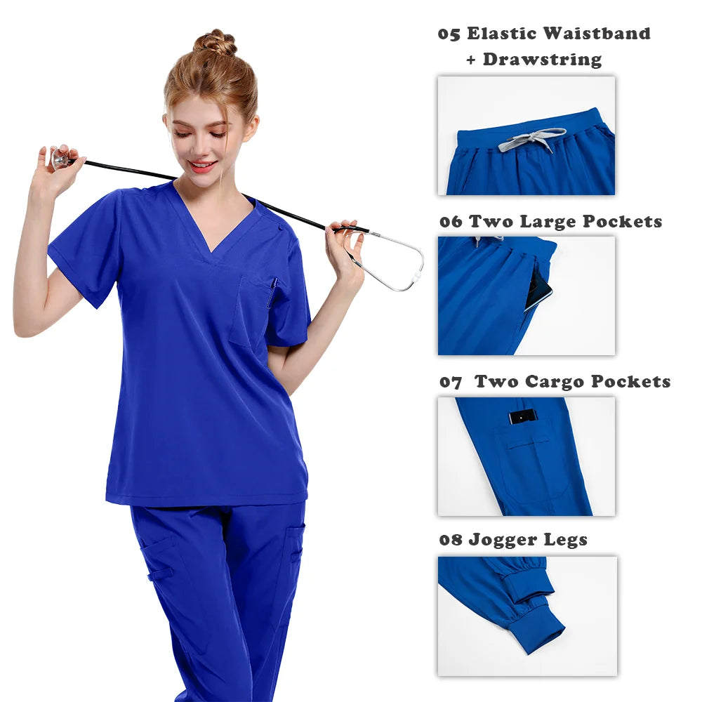 Scrubs Medical Uniform Women and Men  Suit  Surgical Tops  Pants Nurse Accessories Hospital Doctor Costume